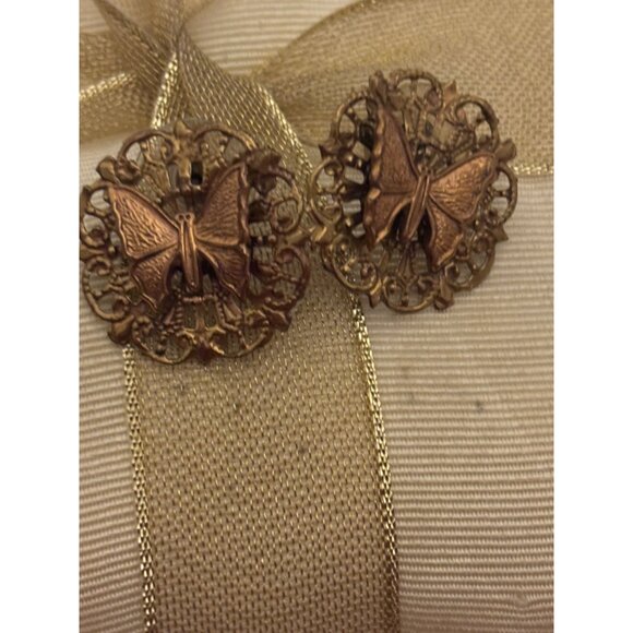 Vintage Butterfly Filigree Earrings Gold Tone Boho 70s 80s Nature Studs - Picture 8 of 8